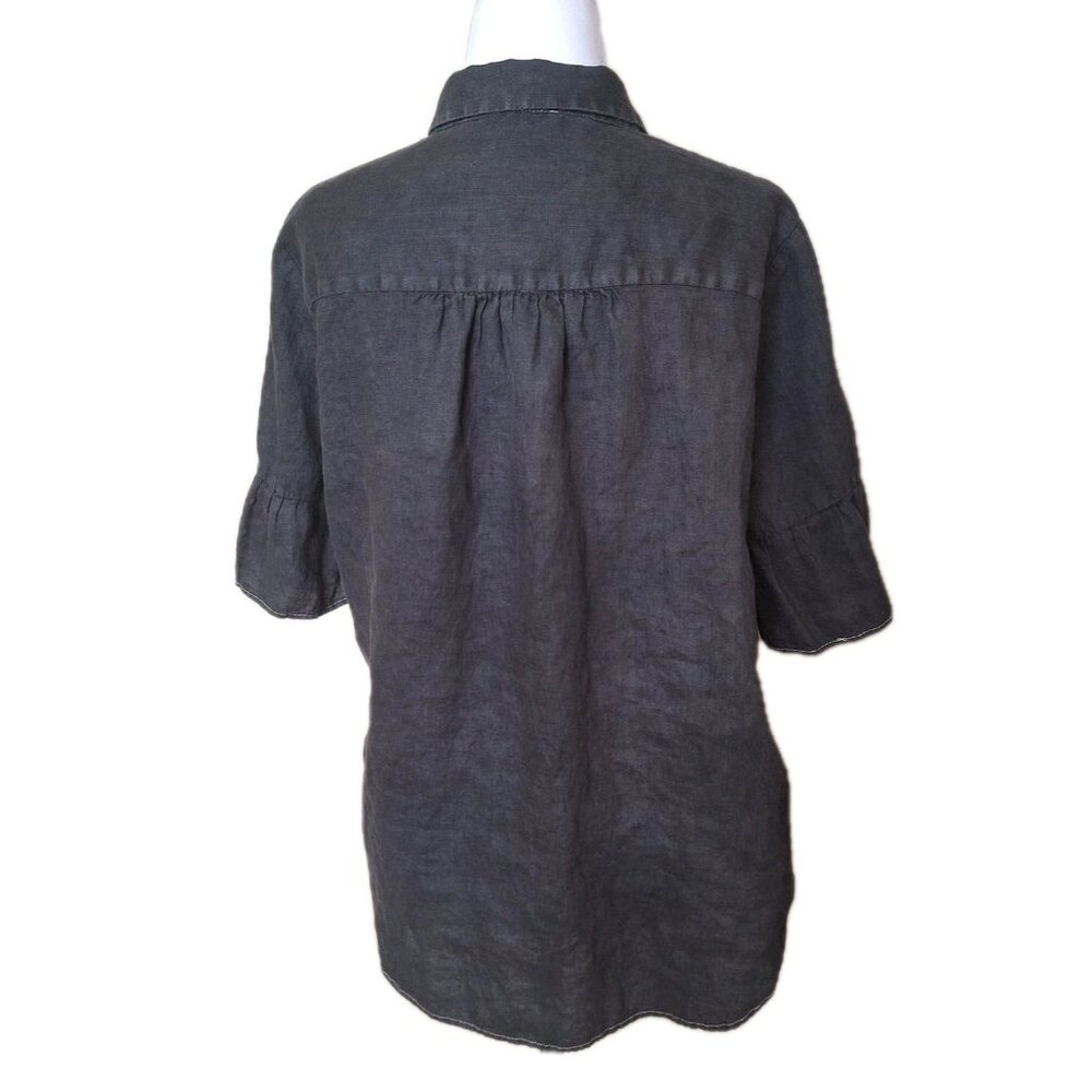 Lord & Taylor Black Button-Front 100% Linen Blouse - Picture 5 of 11